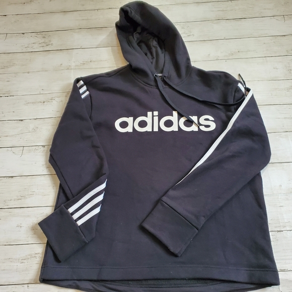 adidas Tops - Adidas black hoodie‎ classic 3 white stripes size medium